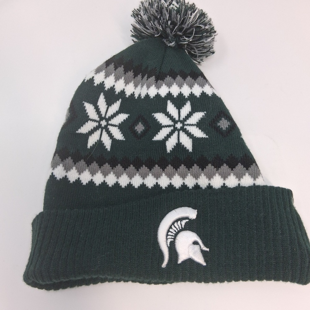 Michigan State Spartans Knit Beanie Pom Hat Top of the World Green White S Logo - Picture 5 of 8